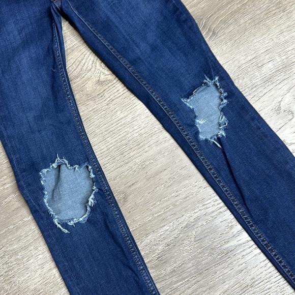 Free People Women’s Distressed Mid-Rise Skinny Jeans Dark Blue Sz 25 - Picture 4 of 11
